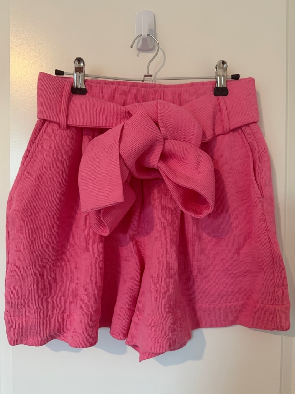 STAUD Hot Pink Tie-Waist Corduroy Shorts
